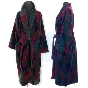 90s Mens NAUTICA Plaid Terry Blanket Robe